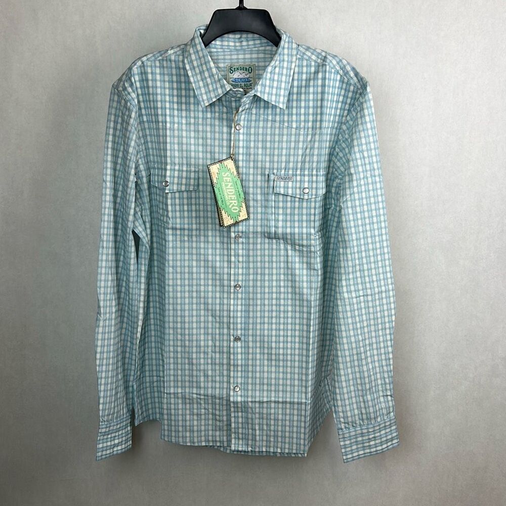 Sendero Provision Co Confluence Tech Shirt Sz XL Blue White Long Sleeve Snap But